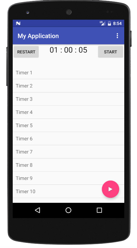 A phone app with a timer at the top and a numbered list underneeth.