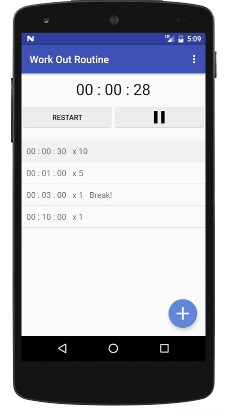 A phone app displaying a series of timers.