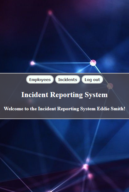 Incident Reporting System welcome page.