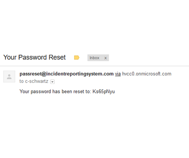 Email titled 'Your Password Rest'. Message is 'Your password has been reset to Ks65pNyu'.