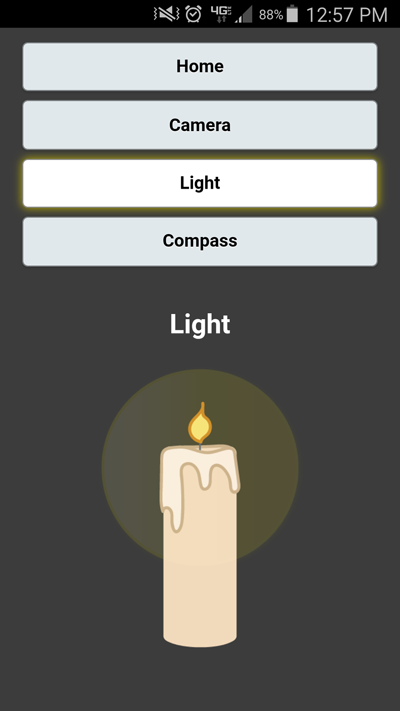 A phone app with an image of a lit candle.